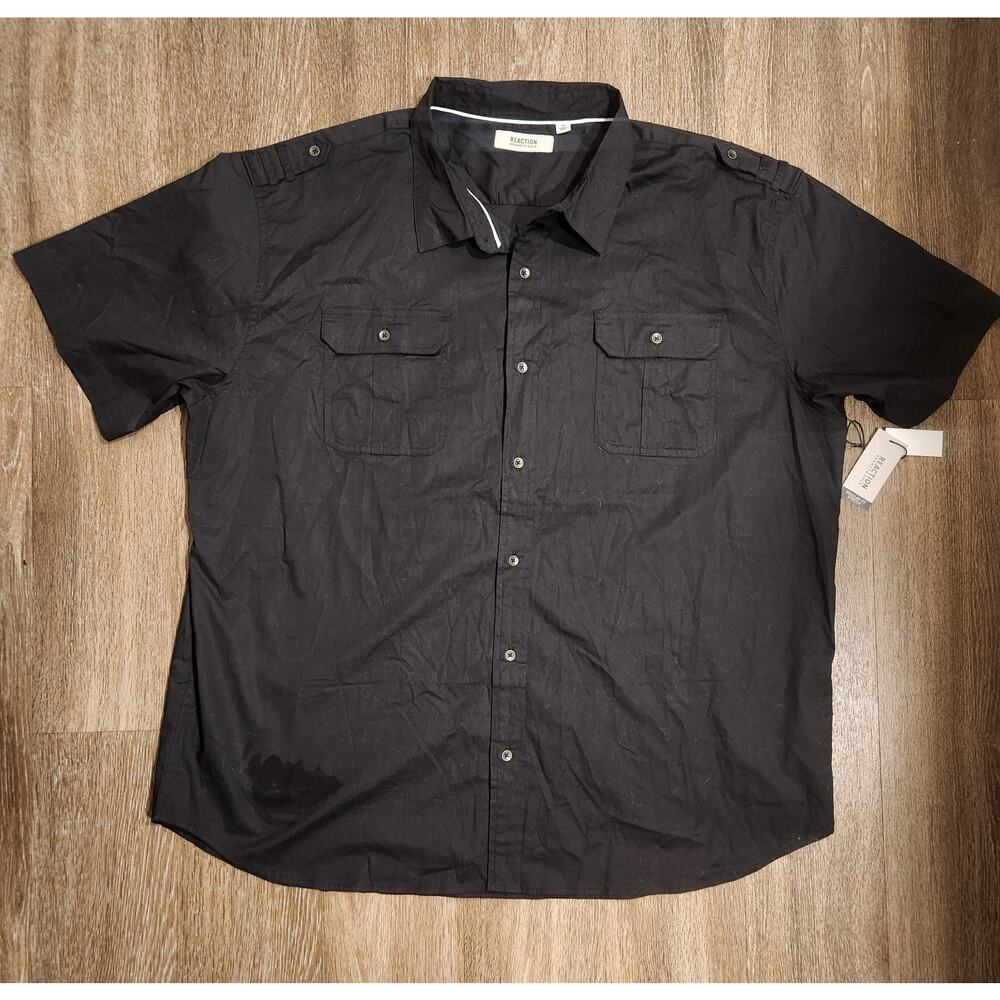 New Kenneth Cole Reaction Mens 4X Button Up Shirt Black Dress T-Shirt Cotton